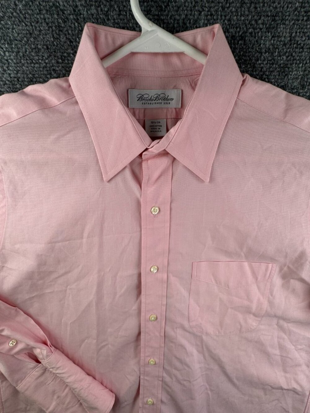 Brooks Brothers Long Sleeve Button Up Shirt Men All Cotton Solid Pink 15.5 34